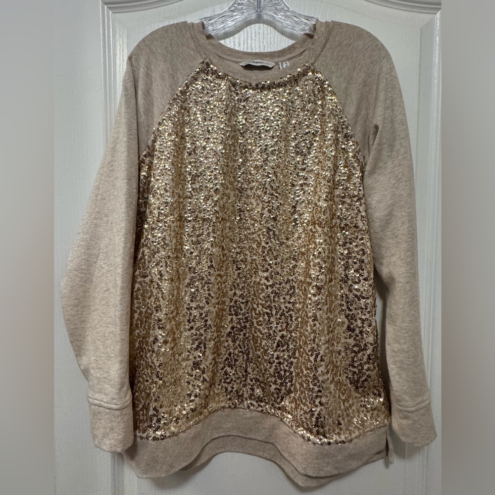 Isaac Mizrahi Live Beige French Terry Sequin XL Sweatshirt for some casual glam.